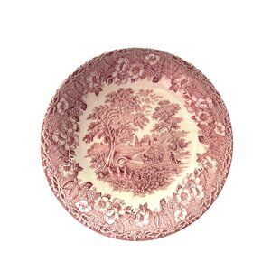 Biltons England Red & White Ironstone Bowl Vintage Floral & Country Scene